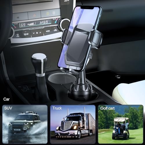TOPGO Pro Car Phone Mount – Versatile Adjustable Height Cup Holder for i Phone 16 Pro Max & All Smartphones – Sturdy, No-Wobble Design for Safe Hands-Free Navigation – Sleek Black Finish for Modern Interiors