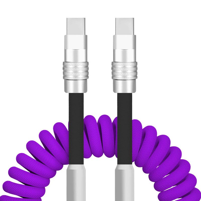 Experience Unmatched Charging Versatility with the Chubbycable Curly Chubby – 240 W High-Speed Retractable USB-C Cable, Extends 2.29 to 3.6 FT, Ideal for Car Play & Android Auto, Stylish Dark Blue and Green Coiled Design for Effortless Organization and Durability