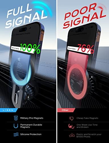LISEN Mag Safe Car Mount – Ultra-Strong Magnetic Phone Holder for i Phone 16, 15, 14, 13 Pro Max – Effortless Hands-Free Access with 360° Rotation and Air Vent Design – Essential Car Accessory for Enhanced Safety and Connectivity