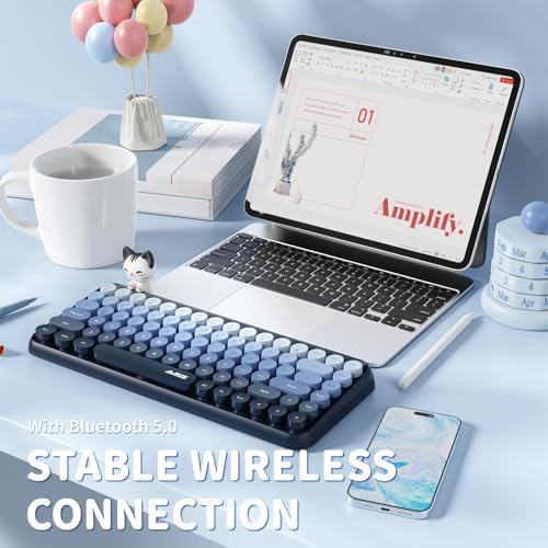 FELICON Retro Mini Wireless Bluetooth Keyboard – Portable 84-Key Typewriter Design for Android, i Pad, Windows & PC – Perfect Companion for Home & Office with Enhanced Compatibility and Rechargeable Battery