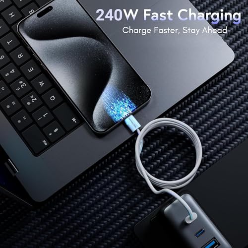 Premium 2.1 m USB-C Cable – 240 W Fast Charge & 480 Mbps Data Transfer, Durable Braided Design for Enhanced Compatibility, Sleek White Finish for Modern Tech Aesthetics