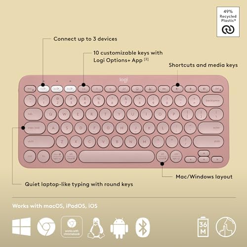 Logitech Pebble Keys 2 K380 s: Versatile Multi-Device Bluetooth Wireless Keyboard with Customizable Shortcuts, Slim & Portable Design for Ultimate Productivity Across Windows, mac OS, i Pad OS, Android, and Chrome OS – Tonal Graphite Finish for Style and Comfort