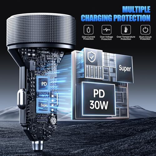 High-Power 78 W Dual USB-C Car Charger Adapter – 4-Port Fast Charging Hub for i Phone 16/15/14/13/12, i Pad, Samsung Galaxy & Android Devices (Black, 2-Pack) – Ultimate On-the-Go Charging Solution for Families and Road Trips