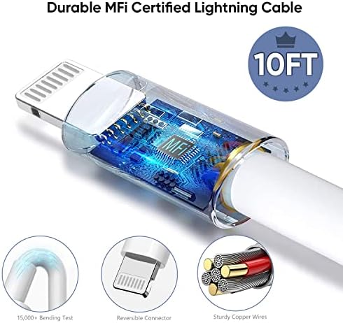 Premium Apple MFi Certified 3-Pack i Phone Charger Set with PD Type C Quick Wall Block and 6 FT Fast Charging USB C to Lightning Cable – Ultimate Speed and Compatibility for i Phone 14/13/12/Pro/Max/11/XR/SE 2022 and i Pads, Perfect for Home or Travel Use