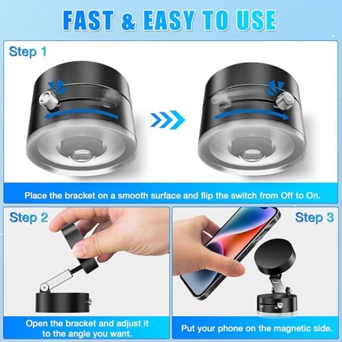 Vacuum Magnetic Suction Phone Holder,2025 Upgraded Adjustable Suction Cup Car Phone Mount,Foldable and Retractable Mobile Phone Holder for Car/Gym/Mirror/Smooth Surface to iPhone 16/15/14/13/12 Series – Enhanced Compatibility and Speed