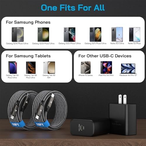 45 W USB-C Super Fast Charger for Samsung Galaxy Devices – Dual Pack with 6.6 ft Cable, Enhanced PPS/PD Wall Adapter for S25, S24, S23 Ultra, S22 Plus, and Galaxy Tab 8 – Ultimate Fast Charging Solution for Smartphones and Tablets