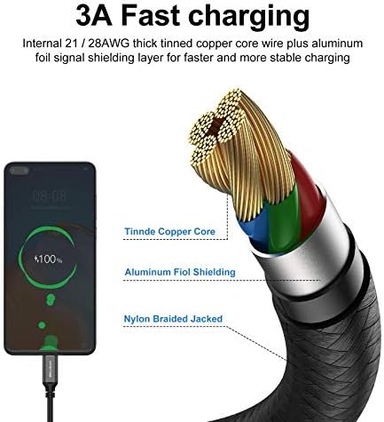 Premium 10 FT Braided USB Type-C Cable 5-Pack – High-Speed 3 A Fast Charging for Samsung Galaxy S10/S9/S8 Plus, Note 10/9/8, LG V50/V40/G8/G7 – Durable and Flexible Charge & Data Transfer Solution – Essential Accessory for Home, Office, and Travel