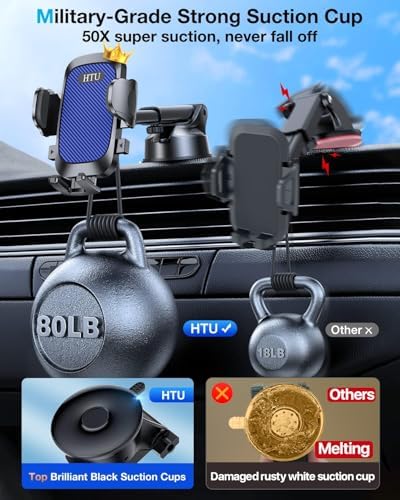 Military-Grade Universal Car Phone Holder – Enhanced 2025 Suction & Clip Technology for i Phone 16 Pro Max, 15 & Samsung – Adjustable Dashboard, Windshield, Air Vent Mount for Optimal Viewing & Safety – Durable Black Design for Secure Smartphone Access