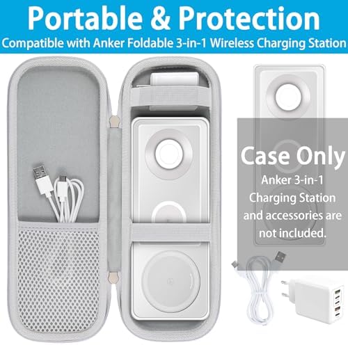 Khanka Premium Hard Travel Case for Anker 3-in-1 Wireless Charger – Shockproof, Portable Storage Solution with Custom Fit – Sleek White Design for Enhanced Protection and Style – Ideal for Travel and Everyday Use