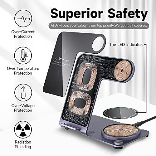 Premium Aluminum Alloy 3-in-1 Wireless Charging Station for i Phone, Apple Watch & Air Pods – Ultra-Fast Power Delivery for i Phone 15 to 11 (Pro, Pro Max), XS, XR – Sleek Minimalist Design for Effortless Clutter-Free Charging Experience
