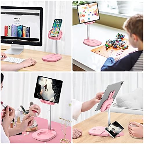 OATSBASF Cute Bunny Tablet Stand for Desk, Adjustable Height Stand Holder Dock Compatible with iPad, Pro 9.7, 10.5, 12.9 Air Mini, Kindle, Nexus, Tab, E-Reader (4-13″) (Pink Plus) – Enhanced Compatibility and Speed