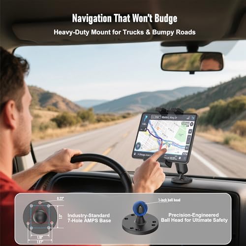 Heavy-Duty Industrial Tablet Mount for Vehicles – Adjustable Aluminum Arm for 4.7″-12.9″ Devices, Ultimate Stability Drill Base, Perfect for Trucks, Boats, and Workspaces – Versatile Dashboard & Wall Installation in Sleek Black Finish