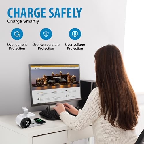 Brookstone 4-in-1 Wireless Charging Station: Elegant Multifunctional Hub for i Phone 15 to 12 Pro Max, All Apple Watch Series & Air Pods Compatibility | Fast Charging with Integrated Clock for Home or Office Use