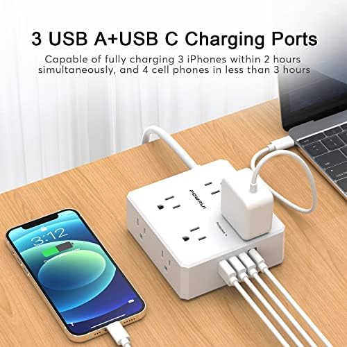 Maximize Your Power Management with a 6 Ft Surge Protector Power Strip – 8 Outlet Extension Cord Featuring 4 Fast USB Charging Ports (1 USB-C), Ideal for Home Office Convenience and Safety, ETL Listed for Enhanced Surge Protection and Compatibility