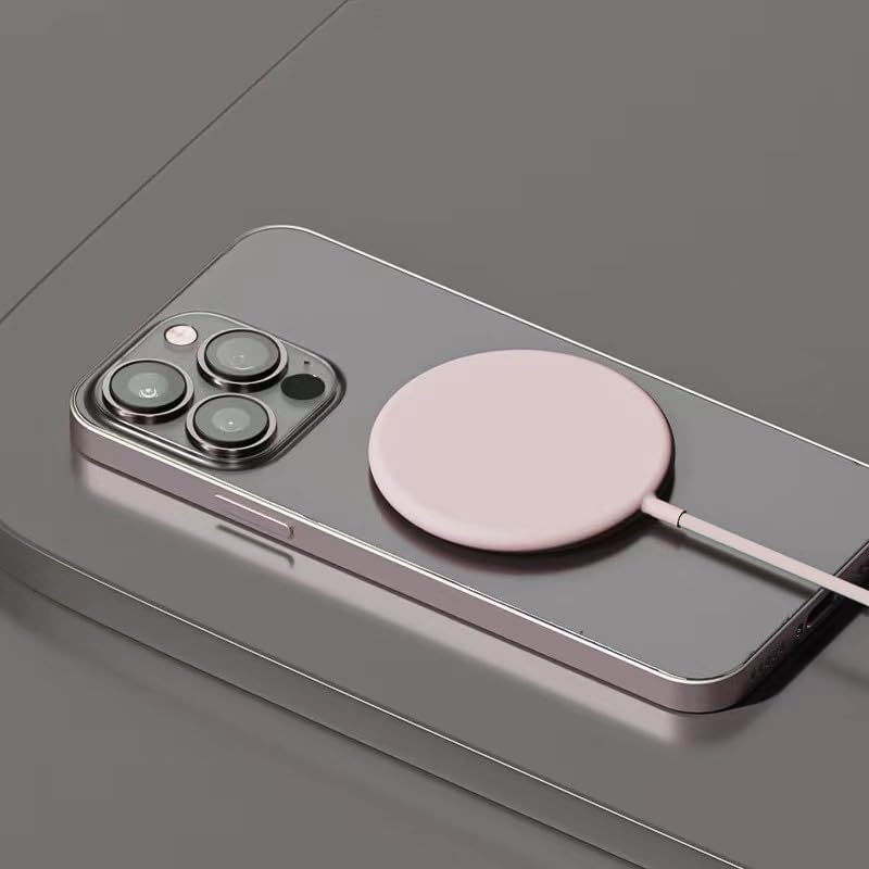 Sleek Pink Qi Wireless Charger – Fast 15 W Charging Pad for i Phone 16/15/14/13/12 & Samsung Galaxy – Portable Fast Charging Solution for Apple & Android Devices – Enhance Your Charging Experience Anywhere