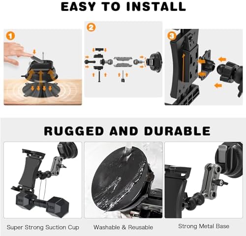 Heavy-Duty 360° Adjustable Tablet Mount for Vehicles and Kitchens – Versatile Stand for i Pad Pro/Air/Mini, Cellphones & More – Secure Dashboard & Windshield Holder for Effortless Access and Optimal Viewing