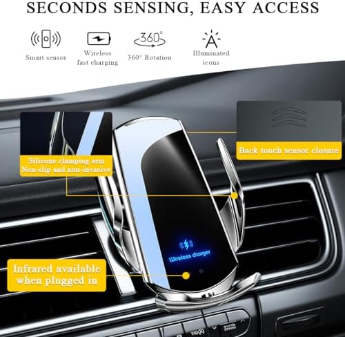 15 W Fast Charging Wireless Car Charger Mount – Universal Air Vent Phone Holder with Smart Sensor Technology for Quick Power-Ups, Sleek Silver Design, Enhanced Compatibility for Most Smartphones – Ideal Automotive Accessory for Safe, Hands-Free Navigation