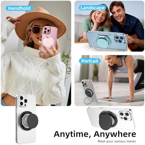 AUROX Magnetic Phone Grip for i Phone 12-16 Series – Transparent White Expandable Holder with Adjustable Kickstand for Secure, Hands-Free Viewing – Ultimate Comfort and Style in Mobile Accessories