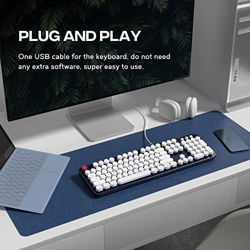 Retro-Inspired Full Size Typewriter Keyboard with Number Pad – Wired USB Keyboards for Windows 7, 8, 10, 11 | Enhance Your Typing Experience with Classic Charm and Modern Efficiency | Perfect for Home and Office Use