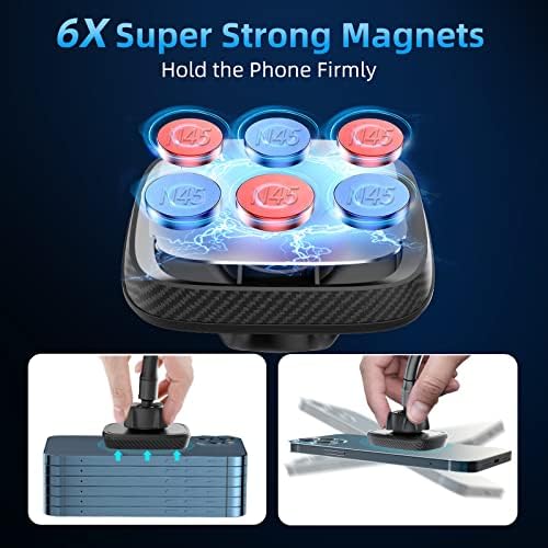 Ultimate APPS2 Magnetic Car Phone Holder Mount – Six Strong Magnets for Secure Grip, Versatile Suction Cup for Windshield & Dashboard, Universal Fit for Smartphones & Mini Tablets, 360-Degree Swivel Design for Hands-Free Convenience, Durable & Easy to Install for Enhanced Driving Safety