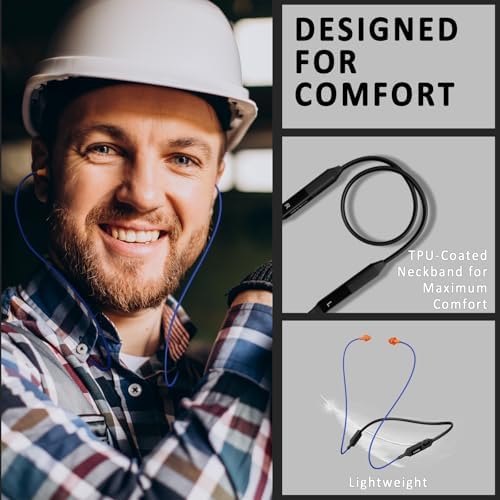 Cuzabe OSHA-Compliant Bluetooth Earplug Headphones – Wireless Neckband Earbuds with 29 d B Noise Isolation, 30-Hour Battery Life, and Custom Fit for Industrial Work Environments