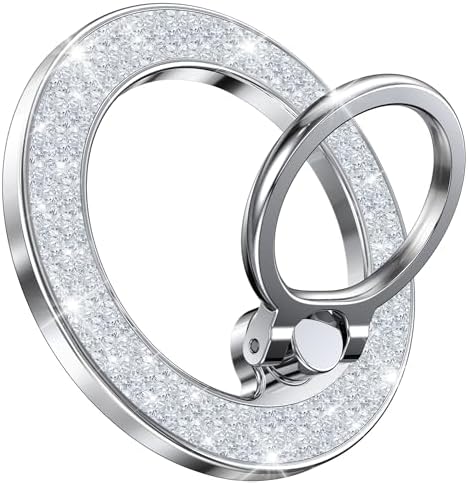 Chic Glitter Magnetic Phone Ring Holder for Mag Safe – Stylish Finger Grip Stand for i Phone, Kindle & Smartphones, Enhanced Stability with Versatile Compatibility for Pop Sockets – Elevate Your Daily Mobile Experience with Glamour and Functionality