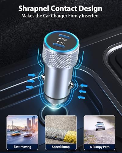 Fast Charge Dual USB-C Car Charger for i Phone 16/16 Pro Max/15 with Braided Nylon Cable – High-Speed PD3.0 Adapter for Convenient On-the-Go Charging – Durable, Compact Design for i Pad Compatibility – Tangle-Free Solution for Everyday Use – Essential Road Trip Companion
