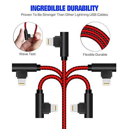 Revolutionize Your Gaming Setup with the 90 Degree 10 FT Heavy Duty i Phone Charger Cable – Ultimate Compatibility for i Phone Xs Max, XS, XR, 7, 7 Plus, X, 8, 8 Plus, 6 S, 6 S Plus, SE – Enhanced Durability & Fast Charging Performance in Black Red Design