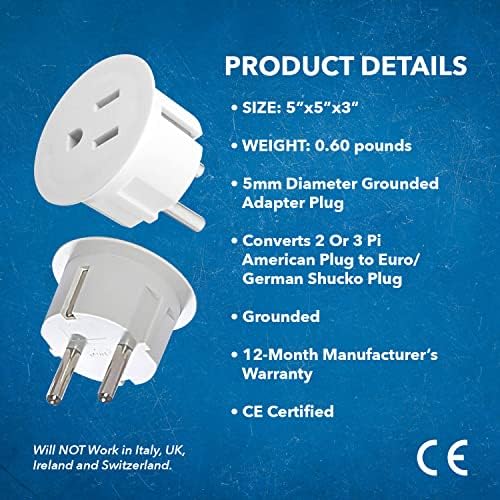 OREI 12-Pack USA to Europe Type E/F Schuko Plug Adapter – Essential Travel Converter for Effortless Device Charging in Germany & France – CE Certified, Compact Power Solution for Mobile Laptops, Phones & Camera Chargers – Ultimate Travel Connectivity Tool for Global Wanderers