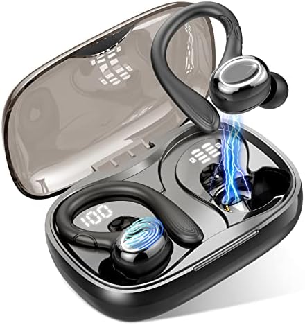 Rulefiss Bluetooth 5.3 Wireless Earbuds with Sport Earhooks – IP7 Waterproof Noise Cancelling Headphones for Hi-Fi Sound, 48 Hours Playtime, Dual LED Battery Display, Secure Fit for Active Lifestyles and Everyday Use