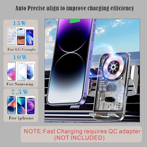 SUONEE Wireless Car Charger Holder – 15 W Fast Charging Auto-Clamping Mount for i Phone and Samsung Galaxy – Ultimate Convenience for Hands-Free Navigation and Secure Charging – Compatible with i Phone 11 to 16 & Samsung S20 to S25 – Stylish Design for Every Vehicle Interior