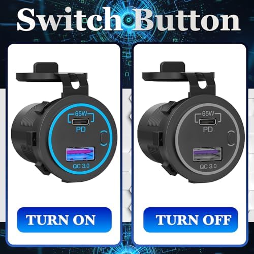 High-Power 83 W 12 V USB Charging Socket with 18 W QC 3.0 & 65 W PD USB-C for Cars, Boats, RVs, and Motorcycles – Energy-Saving ON/OFF Switch for Ultimate Device Compatibility and Fast Charging Solutions