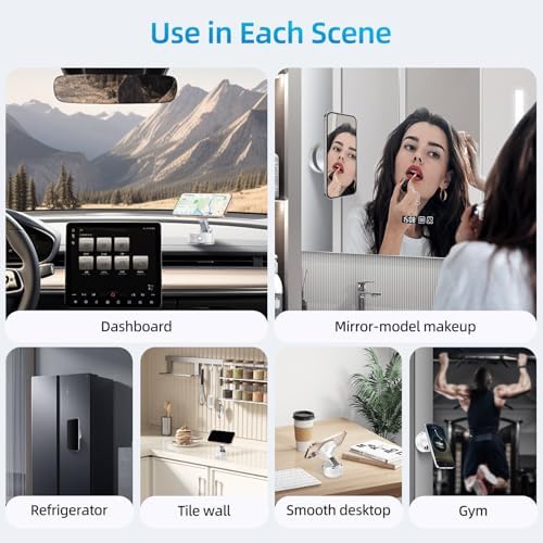 FONKEN Vacuum Suction Magnetic Phone Holder, Adjustable Vacuum Car Phone Holder Foldable Vacuum Magnetic Cell Phone Stand Suction Phone Mount for iPhone 16/15/14/13/12/Gym/Shower/Car/Mirror-White – Enhanced Compatibility and Speed