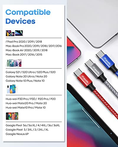 Premium 10 ft USB C to USB C Charging Cable – 3-Pack | High-Speed 60 W Power Delivery Cable for Samsung Galaxy S23, S22, S21, Note 20, Z Fold/Flip, and USB C Laptops | Durable Design for Fast Charging & Data Transfer | Ultimate Flexibility for Home and Office Use