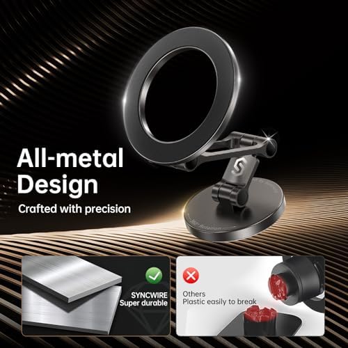 SYNCWIRE Mag Safe Car Mount – Advanced Magnetic Phone Holder for Secure Dashboard Use, 360° Flexible Rotation for i Phone 12-16 Pro Max – Optimal Safety & Enhanced Accessibility While Driving