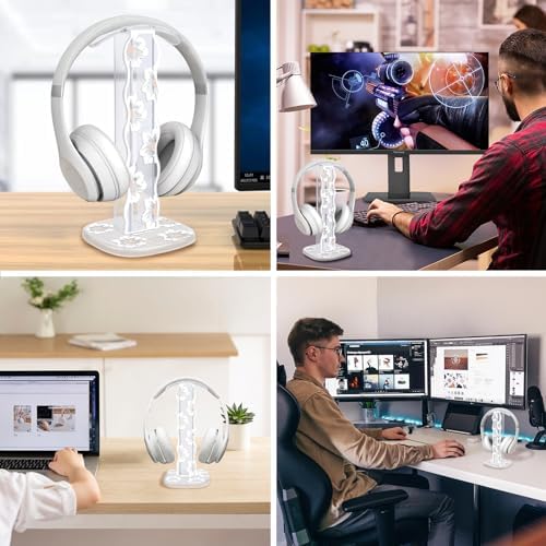 CamyCosy Headphone Holder for Desk, Gaming Headset & Earphone Stand with Tulip Flowers Pattern – Enhanced Compatibility and Speed