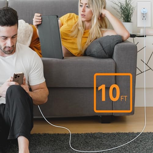 Auorld 30 W USB-C Fast Charger with 10 FT Cable – High-Performance Rapid Charging for i Phone 15/16, i Pad, Samsung Galaxy & Google Pixel – Stylish Purple Design for Maximum Flexibility and Compatibility on the Go