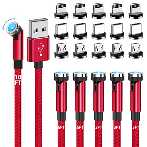 Revolutionary 540° Rotating Magnetic Charging Cable Set – 6-Piece Nylon Braided USB Charger Collection for i Phone, Micro USB, and Type C Devices – Versatile 3 ft, 6 ft, and 10 ft Lengths for Ultimate Flexibility and Fast Charging Solutions