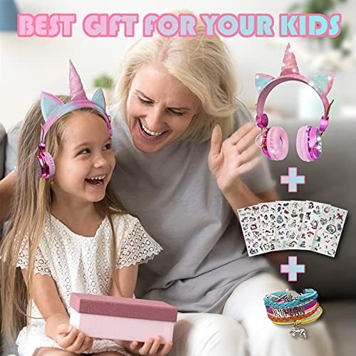 Light Purple Unicorn Cat Ear Bluetooth Headphones for Kids – Safe Listening with Volume Limiting, FM Radio & Dual Connectivity for Fun Learning and Entertainment – Ideal for School, Laptops, and Smartphones