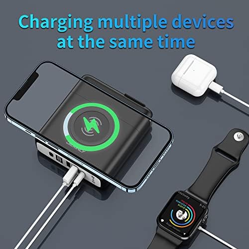 Ultimate 3-in-1 Portable Wireless Charger Power Bank – 10000 m Ah Fast Charging Wall Adapter with PD20 W USB-C and QC3.0 USB-A – Travel-Friendly External Battery Pack for i Phone, i Pad, and Android Devices – Enhanced Compatibility in Sleek Black Design
