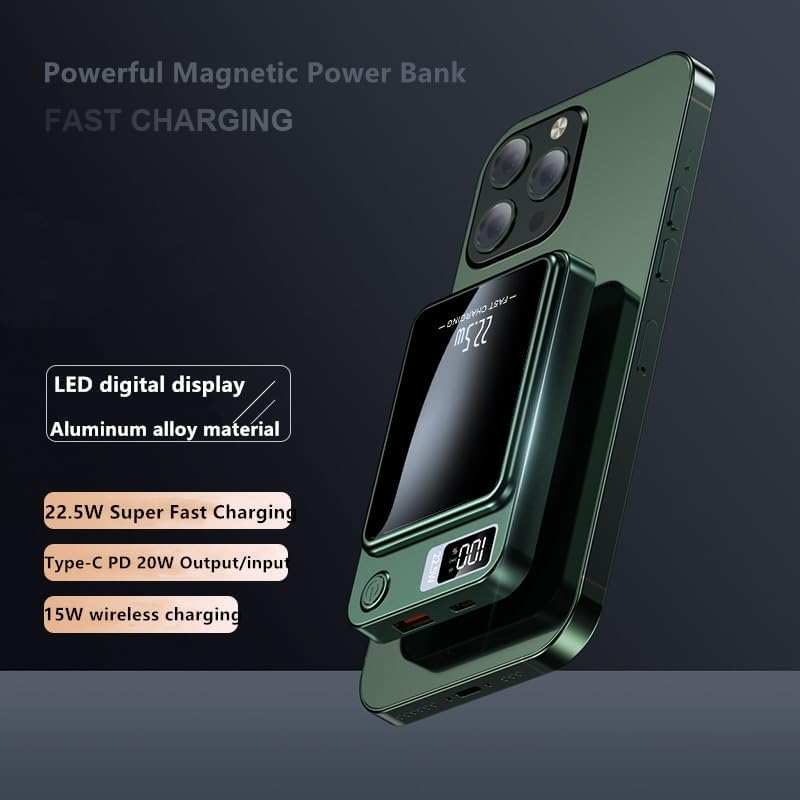 Magnetic Wireless Power Bank – 10000 m Ah Portable Charger with 22.5 W Fast Charging, LED Battery Indicator, USB-C Compatibility for i Phone & Samsung Galaxy – Ultimate On-the-Go Charging Solution in Sleek White Design