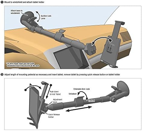Versatile ARKON Long Arm Windshield Tablet Holder – Secure Suction Mount for i Pad, Samsung, Google Tablets – Adjustable Arm for Enhanced Visibility – Hands-Free Driving Solution for Navigation Enthusiasts – Ideal for Extended Dashboards