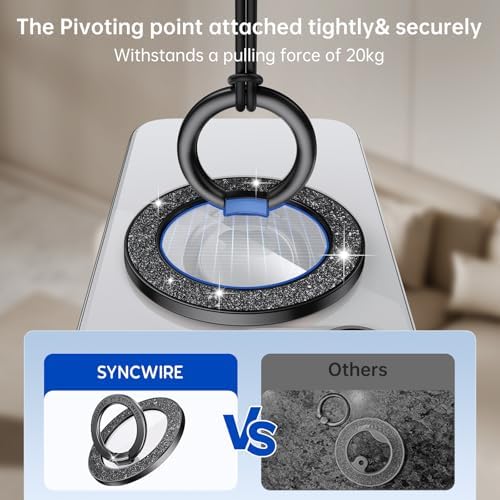 Syncwire Glamorous Magnetic Phone Grip for Mag Safe – Chic Black Diamond Ring Holder & Versatile Rotatable Kickstand – Perfectly Compatible with i Phone 15 Pro Max, 14, 13, 12 & All Android Devices – Secure, Stylish, and Multifunctional Phone Accessory