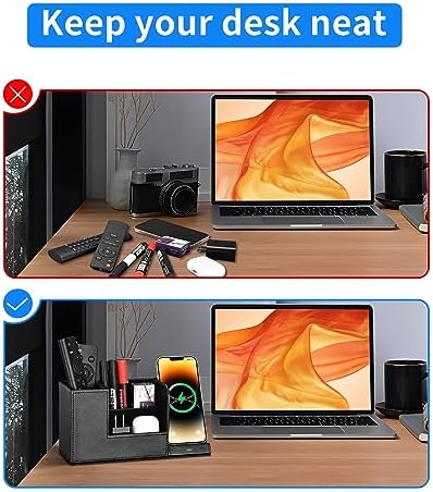Ultimate Wireless Charging Station & Desk Organizer for i Phone 15/14/13/12/11 Pro Max & Samsung Galaxy S23/S22/S21/S20/Z Flip/Fold 5 – Fast Charging & Clutter-Free Workspace Solution with Premium Leather Finish for Enhanced Productivity