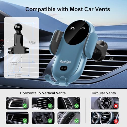 Enhanced Wireless Car Charger Mount with Automatic Clamping – MAX 15 W Qi Fast Charging for i Phone 16/15/14/13/12 Pro/Pro Max, Samsung S22/S21/S20/Note 20 – Effortless One-Handed Operation, Air Vent Installation, Stylish Blue Design for Seamless Driving Experience