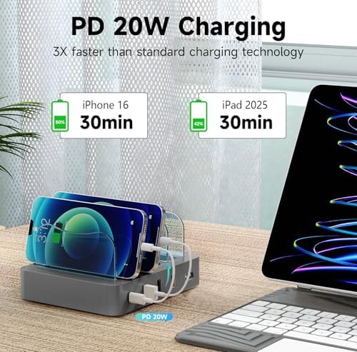 Ultimate 4-Port USB-C Fast Charging Station – 20 W Power Delivery Hub for i Phone, i Pad, Smartphones & Tablets with Detachable Baffle Design for Optimal Device Organization and Universal Compatibility