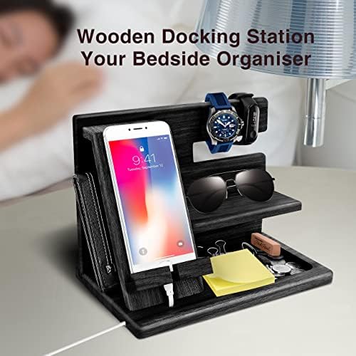 Gifts for Men, Wood Phone Docking Station, Mens Gifts for Birthday Gifts for Men or Gifts for Dad Fathers Day, Desk Workspace Organizer Nightstand Organizer Key for Wallet & Watch Holder – Enhanced Compatibility and Speed