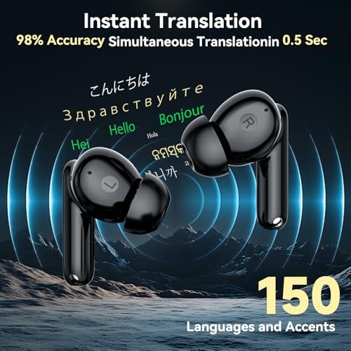 Transformative Language Translation Earbuds: Cutting-Edge 3-in-1 Bluetooth Headphones for Instant Communication in 150 Languages, Advanced Noise-Cancelling Features, Ideal for Travelers, Includes Complimentary 2-Year Service Subscription, Fully Compatible with i OS & Android Devices