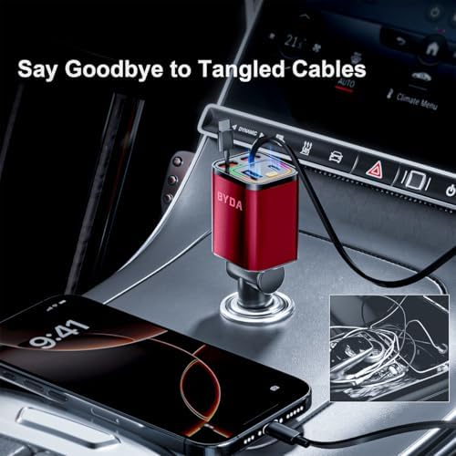 Revolutionary 2025 Micro-Version 4-in-1 Retractable Car Charger – 69 W Fast Charging USB C Adapter for i Phone 16/15/14/13, Samsung Galaxy, i Pad, Pixel – Ultimate Convenience with Tangle-Free Design and Enhanced Compatibility for All Your Devices