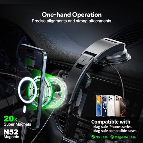 Esoulk Ring Magnetic Car Phone Holder – Ultimate Versatile Mount for Dashboard, Windshield & Air Vent – Strong Magnetic Grip for Enhanced Driving Safety – Compatible with Mag Safe & All Smartphone Models – Effortless Installation, Sleek Design, and Optimal Convenience for Modern Drivers